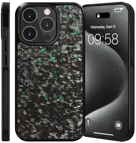 Bpoeee Forged Carbon Fiber Phone Case, Carbon Fiber Case, Carbon Fiber Phone Case for iPhone 16 15 14 13 12 Pro Max (Green,16 Pro Max)