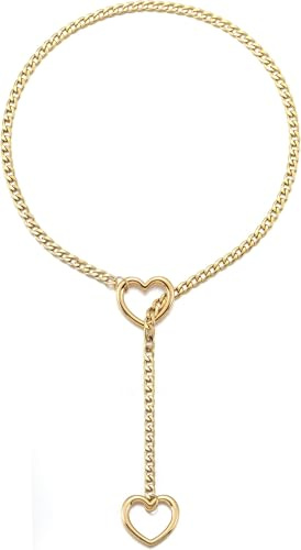 RWQIAN Verstellbare Schlupfkette Damen Herz/O-Ring/Schloss Slip Chain Kette Punk Gothic Kubanische Halskette Silber/Gold/Schwarz Schmuck Y-Halskette 26-34