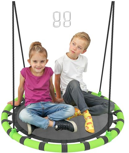 AIYAPLAY Columpio para Niños Redondo Columpio Jardín Exterior Ajustable Columpio Infantil Impermeable Carga 150 kg Ø100x180 cm Negro y Verde