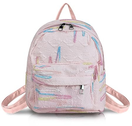 AfitLulu Piccolo Zaino da Donna, Moda Zaino da Viaggio con 2 Tasche con Cerniera, Leggero Zainetto Casual Borse a Tracolla con Tracolla Regolabile per Viaggio, Lavoro, Shopping (Rosa)