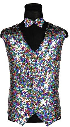 narrenkiste T3984-9900-L bunt Multicolor Herren Pailletten Weste mit Schleife 2 tlg. Gr.L=52