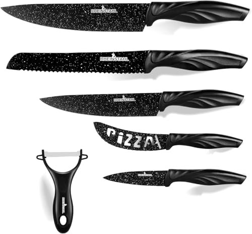 Genérico Juego de cuchillos de 6 piezas de acero inoxidable para cocina con estuche de regalo. Juego de cuchillos profesionales con pelador. Juego de cuchillos profesional de chef