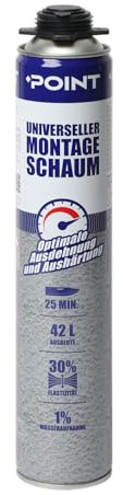 POINT B2 Universeller Montageschaum – Pistolenschaum zum Verfüllung, Dämmung & Isolierung [1 x 750 ml] Bauschaum für Schaumpistolen – Ausbeute: bis zu 42 Liter – PU-Schaum für Profis