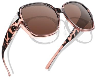 TINHAO Fit Over Glasses Sunglasses for Women Men Polarized UV Protection Butterfly Oversized Sunglasses over Glasses(Amber lepard, Brown)