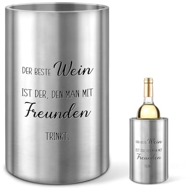 Yaryang Flaschenkühler Weinkühler Sektkühler Doppelwandig Edelstahl mit Stickers für Wein Champagner Sekt 12 x 19 cm Bierkühler Getränkekühler Freunden Geschenke für Weinliebhaber
