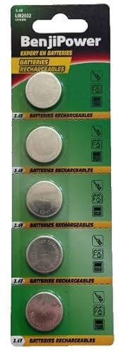 BenjiPower - 5 Piles Bouton LIR2032 Rechargeable - Remplace Les Piles Bouton CR2032