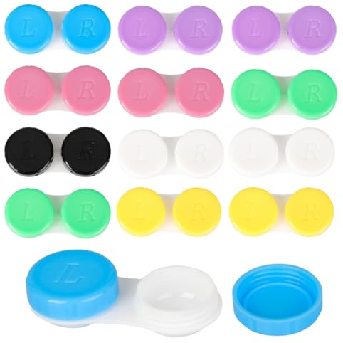 12 Pcs Contact Lens Container Set Contact Lens Container Box with Travel Contact Lens Kit with Left/Right Caps for Home Outdoor Travel