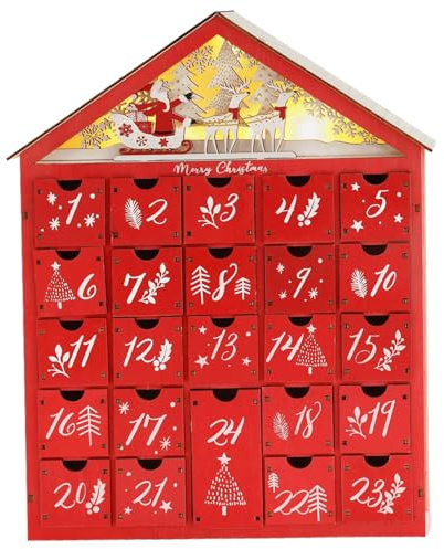 Calendrier de l'Avent en bois LED, 24 tiroirs de rangement avec arbre Noël pour enfants adultes