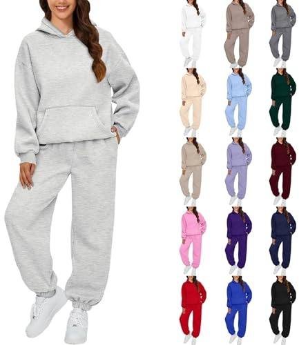 Generico Tuta Donna Completa Invernale Sportiva 2 Pezzi Tute Casa Cotone Completo Palestra Felpata Tuta Ginnastica in Pile Vello Foderato Felpa Cappuccio e Pantaloni