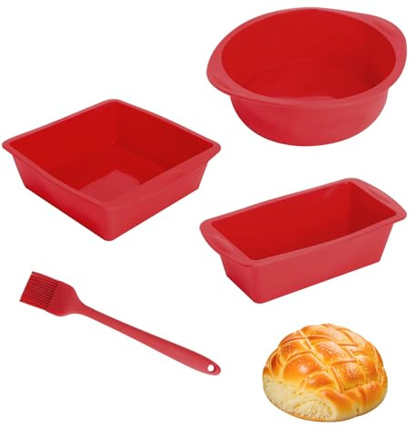 3 Stück Silikonform Kuchen,Silikon Backform Set,Silikonbackform Kastenform Antihaftmittel,Backform Rechteckig Silikon Backform Rund,Silikonbackformen Wiederverwendbare für Gebäck Brot Backen