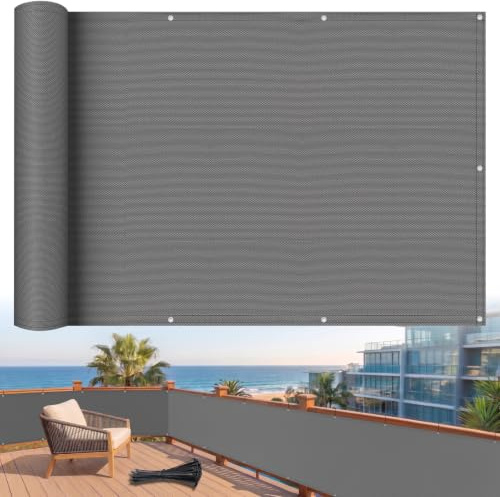 Shade&Beyond Balkon-Sichtschutz Wetterfest 90 x 300 cm, Grau Anthrazit | Balkonverkleidung Balkonbespannung Blickdicht Windschutz ohne Bohren mit Ösen, UV-Schutz für Balkongeländer