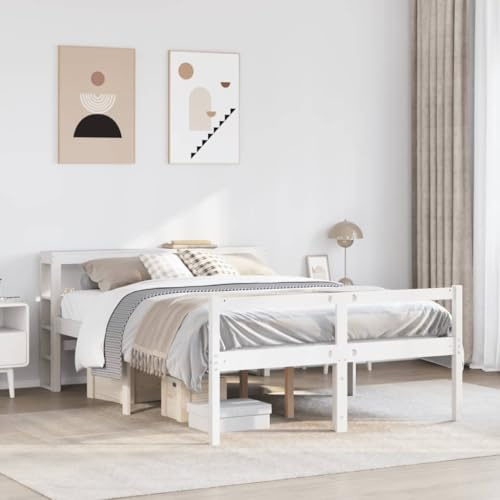 Qnhdfrt Seniorenbett Kiefer Massiv Weiß 120x190 cm komplett mit Kopfteil Höhe 44 cm für bequemen Einstieg Lattenrost Stauraum für Schlafzimmer und Seniorenwohnung