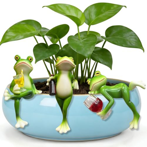Forbabe 3Pcs Mini-Frosch Figuren Blumentopf Hänger Frösche Deko Gartendeko