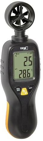 TFA Dostmann Digitaler Windmesser Anemometer zum Halten, 42.6001.01, Windmessgerät, Temperaturanzeige, Messwertespeicher, Beleuchtet, Beaufort-Windskala, schwarz