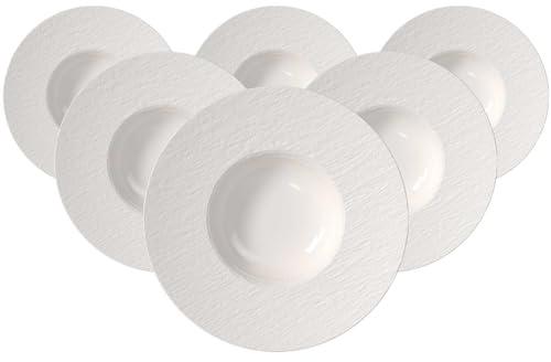 Villeroy & Boch – Manufacture Ice Pastateller 6er Set, ca. 28 × 28 × 5 cm, Weiß mit matt-glänzender Eisoptik, spülmaschinenfest & mikrowellensicher, Teller für Pasta & Bowls, Premium Porzellan