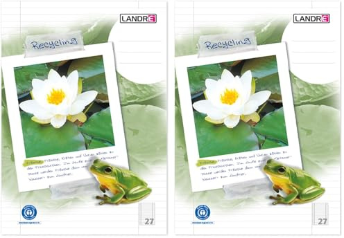 LANDRÉ 100050217 Heft Recycling A4, Lineatur 27, Liniert mit Doppelrand, 1 Stück (Packung mit 2)