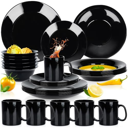 Vilde Tafelservice 30-teilig Opalglas Geschirrset Teller Set Essteller | Suppenteller Dessertteller spülmaschinenfest mikrowellengeeignet modernes Design
