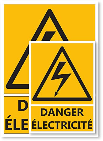 Signalétique Danger électricité A5 - Plastique rigide PVC - Kit de fixation inclus - Protection Anti-UV - Fabriqué en France