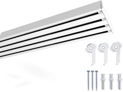 Rollmayer ALU Gardinenschiene 4-läufig 200cm - nur Gardinenschiene | Zur Deckenbefestigung für Gardinen Vorhänge und Schiebevorhänge als stabile Aluminium Vorhangschiene in glänzend Weiß