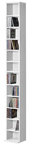 [en.casa] CD Regal Tynset DVD Regal mit 12 Ablagefächern CD Aufbewahrung 175 x 20 x 20 cm Standregal höhenverstellbare Regalböden Weiß