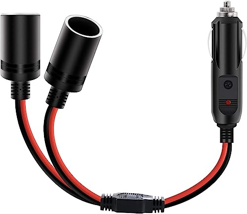 Nilight Adaptador de Enchufe para mechero de Coche, Divisor de 2 vías, Convierte 1 Puerto de mechero de Coche en 2 Puertos CC, Adaptador Divisor con Puerto de Carga de 15 A y Fusible en línea
