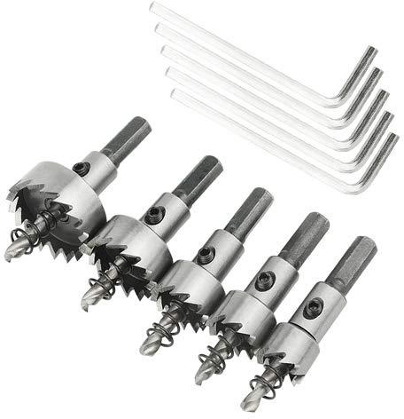 BGTXINGI 5 Piece High Speed Steel Hole Saw Drill Bit Aluminum Plate Hole Saw Cutting Kit Drill Bits Opener Cutter Tool Drilling Bit Set 16mm 18.5mm 20mm 25mm 30mm