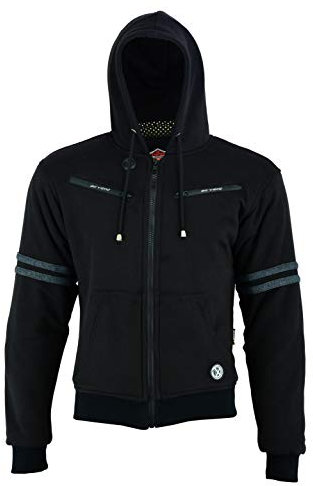 Texpeed Mens Motorcycle Motorbike Biker Hoody Jacket - Hoodie Made With Protective Aramid And CE Armour (EN 1621-1) Protection - Black Grey L
