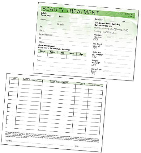 Beauty Client Karteikarte – Behandlungsberatungsformular für mobile Therapeuten & Salons, A6, 50 Stück, Querformat