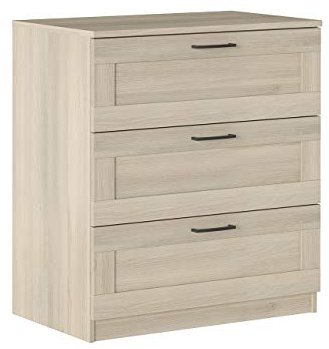 Iconico Home MIK Traditional Kommode mit 3 Schubladen auf Rollschienen, mit ergonomischem Griff, Eiche, Spanplatte, 80 x 44,5 x 87 cm