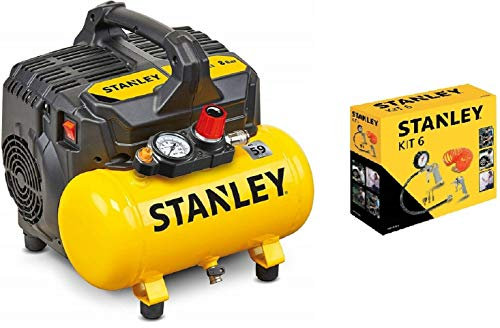 STANLEY DST 100/8/6 - Compressore Silenzioso (59dB) + KIT 6 STANLEY
