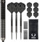 Darts Corner D0789 BlackFin | 22 g Dart-Set mit hochwertigem 90% Wolfram geradem Schaft und Stahlspitze, inklusive 6 Flights, 6 Stiele, Checkout-Karte und Aufbewahrungsetui, M1, Schwarz