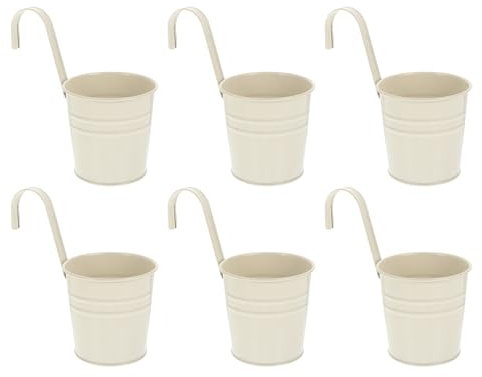 Holibanna 6pcs Iron Hanging Flower Pots with Detachable Hook and Drainage Hole Metal Plant Bucket Herb Holders Balcony Planters for Garden Patio Railing Fence