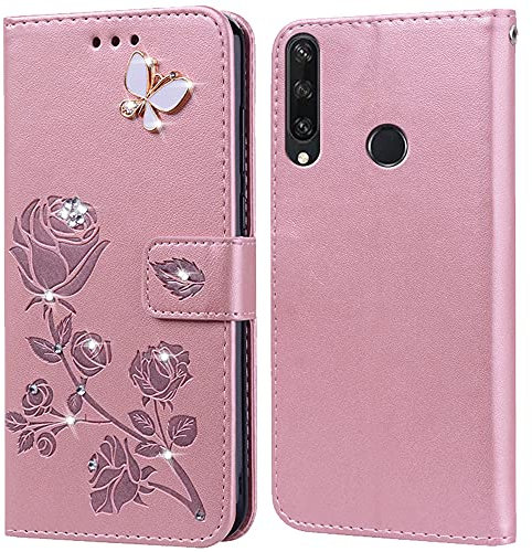 PKQTOP Hülle für Huawei Y6P Handyhülle,Klappbar Tasche Case,Standfunktion,Kartenfach,Silikon Bumper,Stoßfeste Schutzhülle Cover für Huawei Y6P