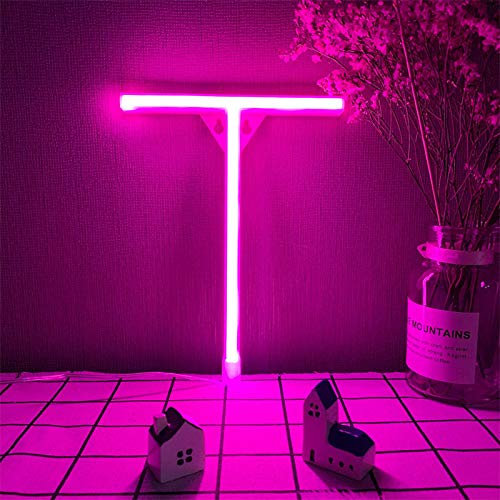Rosa t Neon Brief Zeichen Buchstaben Nachtlichter LED-Alphabet Neonkunstlichter USB/Batterie Powered LED Neonzeichen Wanddekor Leuchten Wörter für Festival Hochzeit Geburtstagsfeier Weihnachten Hom