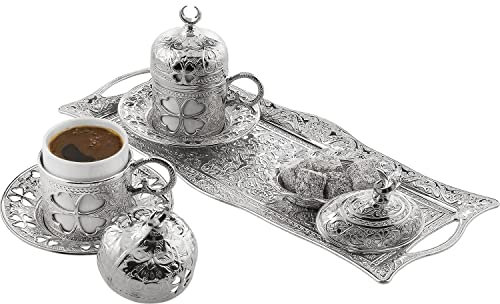 Turkish Lot de 4 tasses à café et sauces pour 2 personnes Motif turc luxueux