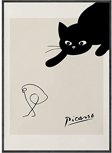 AIVYNA Pablo Picasso Poster Schwarze Katze Mit Vogel Linie Leinwand GemäLde Ausstellung Wand Bilder Picasso Kunstdrucke Picasso Bilder Wohnkultur Rahmenlos 40×60cm