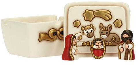 THUN - Presepe 2022 - Mini Presepe Completo della Natività in Ceramica Decorata a Mano - Linea Presepe Classico - Maria 2,8x3x7,7 cm h; Giuseppe 3,2x2,7x5,5 cm h; Gesù 4x2,7x1,8 cm h