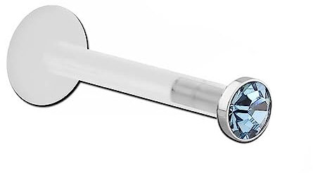 Inoki - Micro labret Bioflex Cristal 2.35mm serti acier - Jonc/Tige 1.2mm, Long. int. 10mm, Élément 2.35mm - Aiguemarine