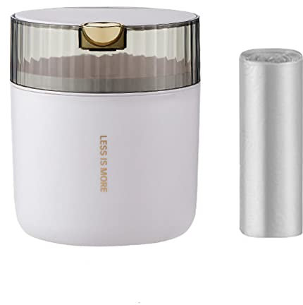 Mini Poubelle de Table avec Couvercle à Bouton-Poussoir 2L, Petite Poubelle en Plastique avec 1 Rouleaux de Sacs pour Salle de Bain, Chambre, Bureau, Cuisine, Antidérapante Petite Poubelle WC Blanc