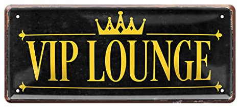 VIP Lounge Schild - Retro Blechschilder Deko für Partyraum Bar Wohnzimmer Clubraum Teenager Kinder Jugend Zocker Zimmer - 28x12cm