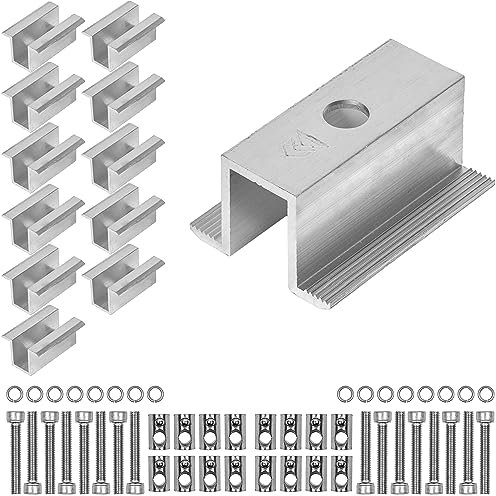 Morsetto centrale per modulo solare, 12 pz, per moduli di altezza 25 - 40 mm con distanza tra i moduli di 20 mm, in alluminio, incl. accessori di fissaggio, supporto per modulo fotovoltaico