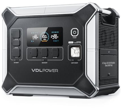 VDL Estación de Energía Portátil - 2048Wh Generador solar LiFePO4 Batería de Respaldo con 3x 2400W CA Salidas (4800W Pico), para Vacaciones en Autocaravana y Camping, HS2400