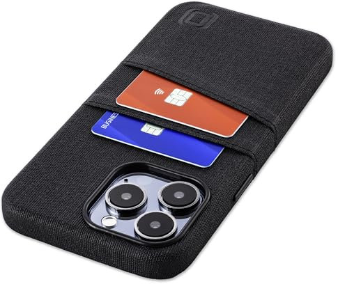 Dockem Card Case for iPhone 15 Pro Max with Built-in Metal Plate for Magnetic Mounting & 2 Card Holder Pockets: Luxe M2 Wallet Case, Canvas Style Synthetic Leather (Black)