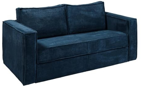 Vente-unique-Schlafsofa mit Matratze 3-Sitzer - Cord - Blau - Liegefläche 140 cm - Matratze 18 cm - Loreto