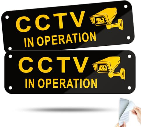 SINMAO CCTV In Operation Sign Outdoor Small Size 15×5cm alu,Anti-Scratch-Stickers and Pre-Drilled Holes 2 Pack