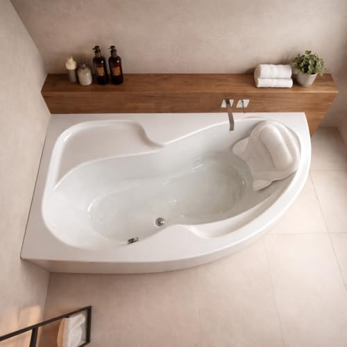 ECOLAM Eckbadewanne WELA 160x100 links Schürze Kopfkissen Mare Antirutsch | direkt vom Hersteller Top Qualität echtes Sanitäracryl modern Verkleidung keine Fliesen nötig Ablauf Füße Silikon im Set