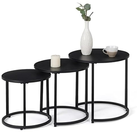 IDMarket - Lot de 3 Tables Basses gigognes Davis Rondes 35/40/45 en métal Noir Mat Design Industriel
