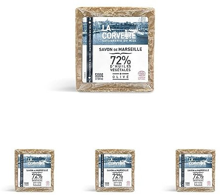 La Corvette Cube de Savon de Marseille Olive Ecocert Film 500 g (Packung mit 4)