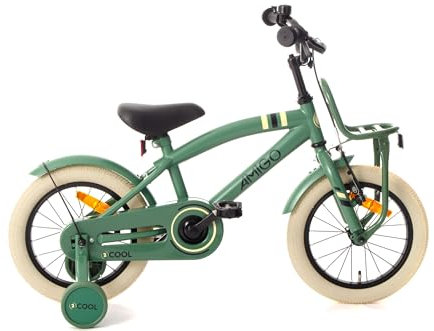 AMIGO 2Cool - Kinderfahrrad Jungen - 14 Zoll - Mit Rucktrittbremse und V-Brake und Stützräder - ab 3-5 Jahr - Grün