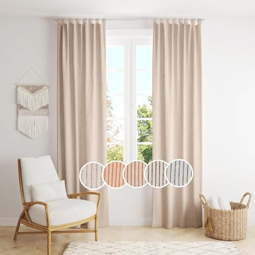THE ART BOX Gauze Striped Curtains, Boho Linen Gauze Tab Top Hanging Curtains Light Filtering Door Window Treatment 2 Panel Drapes for Living Room Home Décor Grey (72x42 Each Panel)